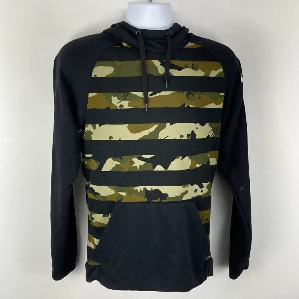 Nike Dri-Fit Training Hoodie Size Small Black Camo Striped Long Sleeve Mock Neck